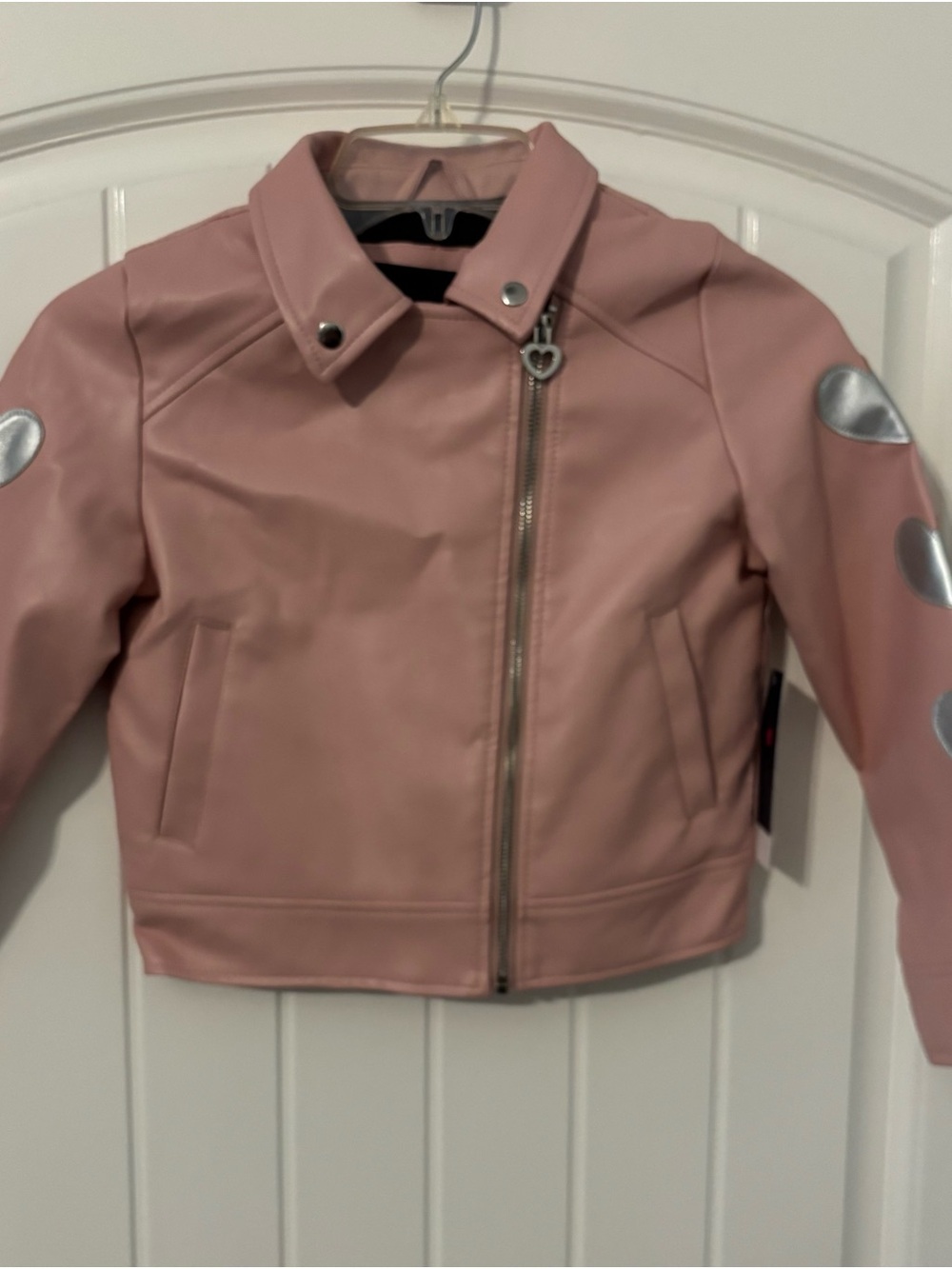 Limited Too Dusty Pink Faux Leather Moto Jacket with Heart Zipper